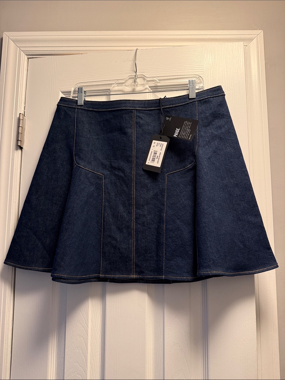 Brand New PAIGE Adaline Mini Skirt Anais Dark Wash Denim Size 12
